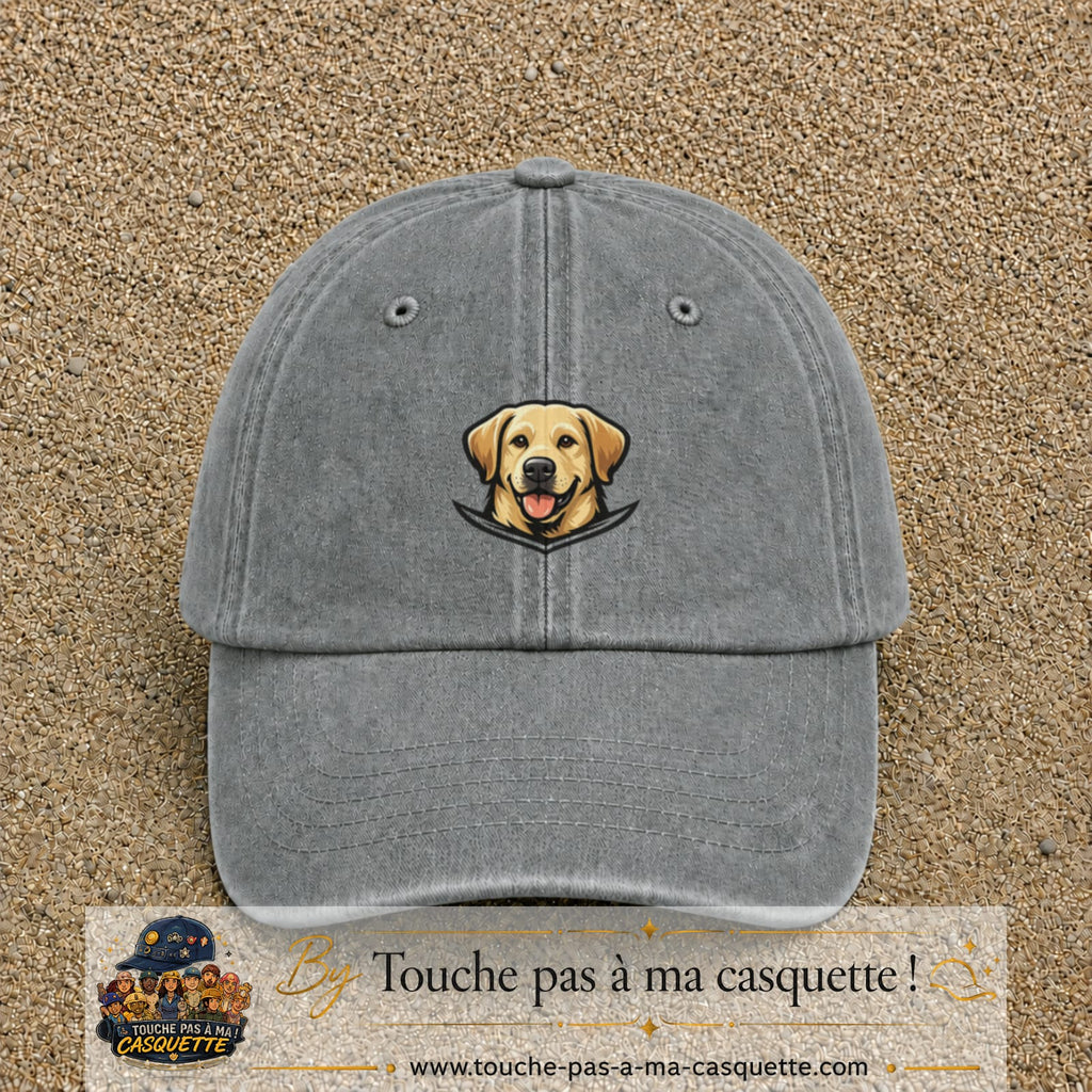 Casquette Gris délavé 100% coton avec motif Chien labrador souriant 5 cm - image principale