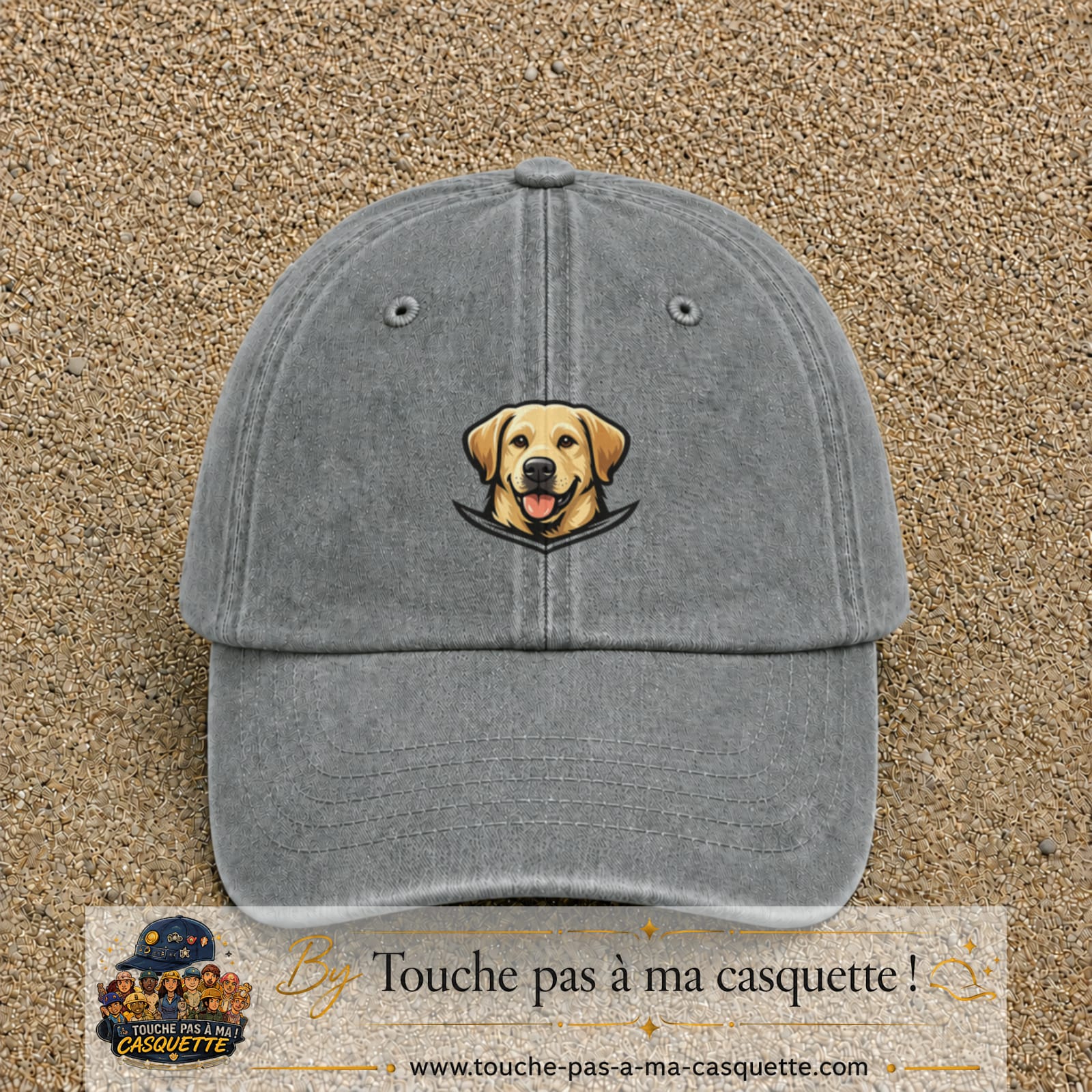 Casquette Gris délavé 100% coton avec motif Chien labrador souriant 5 cm - image principale