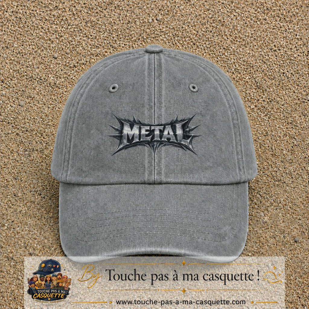 Casquette baseball Gris délavé 100% coton avec visuel Typographie métal 5 cm - image produit principale