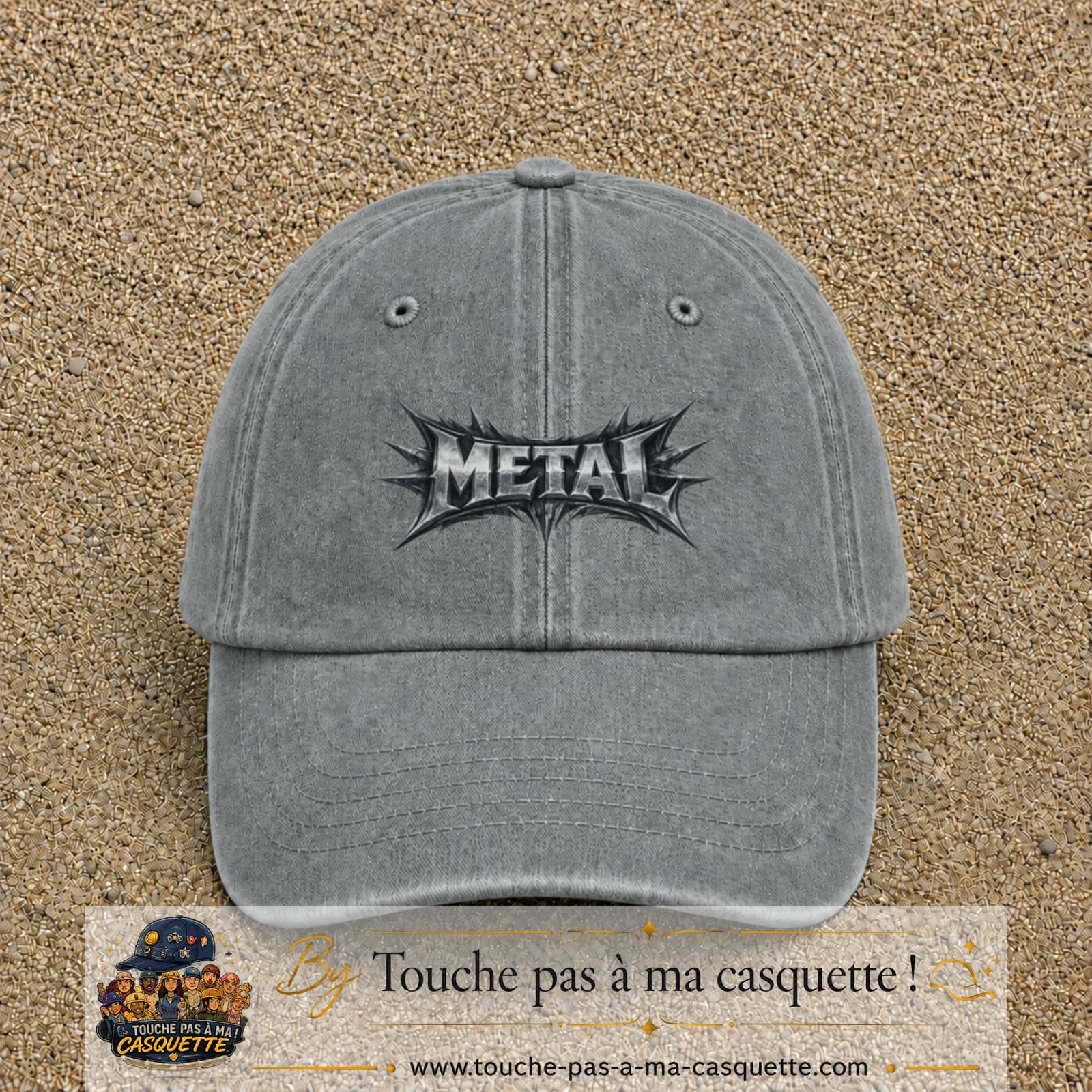 Casquette baseball Gris délavé 100% coton avec visuel Typographie métal 5 cm - image produit principale