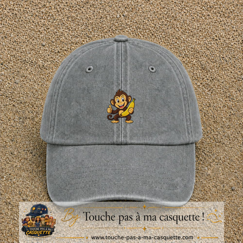 Casquette baseball Gris délavé 100% coton avec motif Singe à la banane 3 cm - image principale