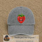Casquette baseball Gris délavé 100% coton avec motif Fraise souriante 7 cm - image principale
