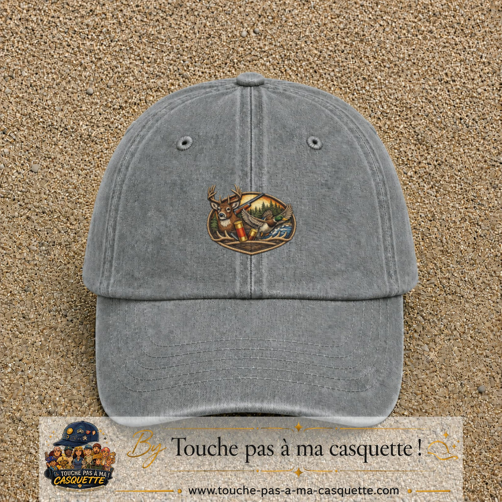 Casquette Gris délavé motif Scène de chasse 5 cm - vue principale
