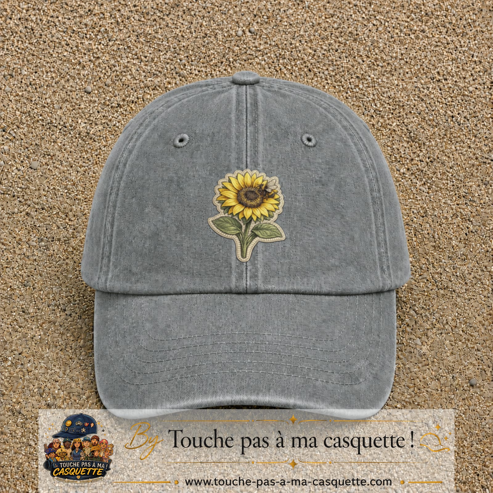 Casquette Gris délavé motif Tournesol patch 7 cm - vue principale