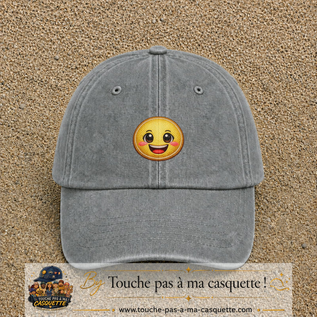 Casquette Gris délavé motif Smiley joyeux 5 cm - vue principale
