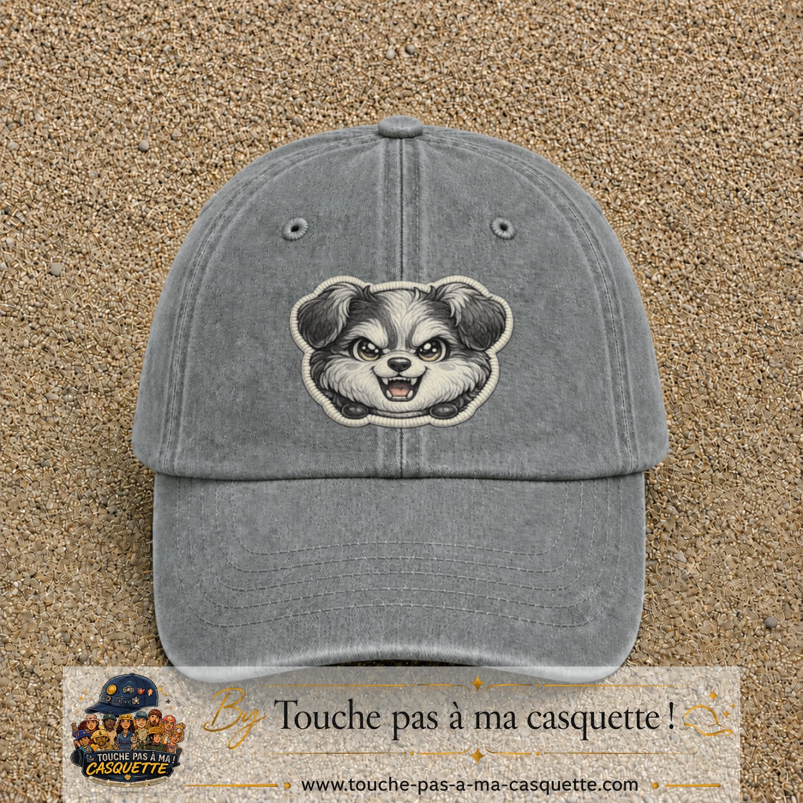 Casquette Gris délavé motif Chien rieur 7 cm - vue principale