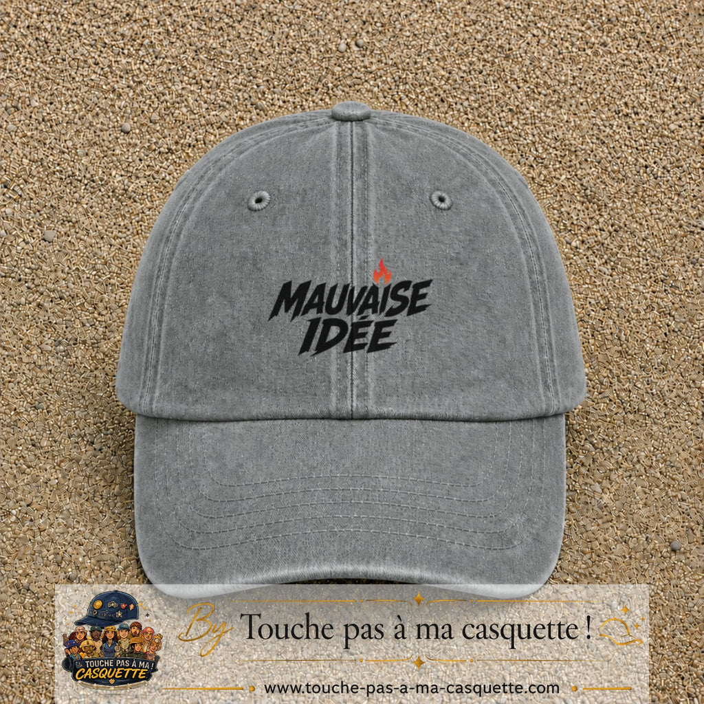 Casquette Gris délavé 100% coton avec motif Mauvaise idée 5 cm - image principale