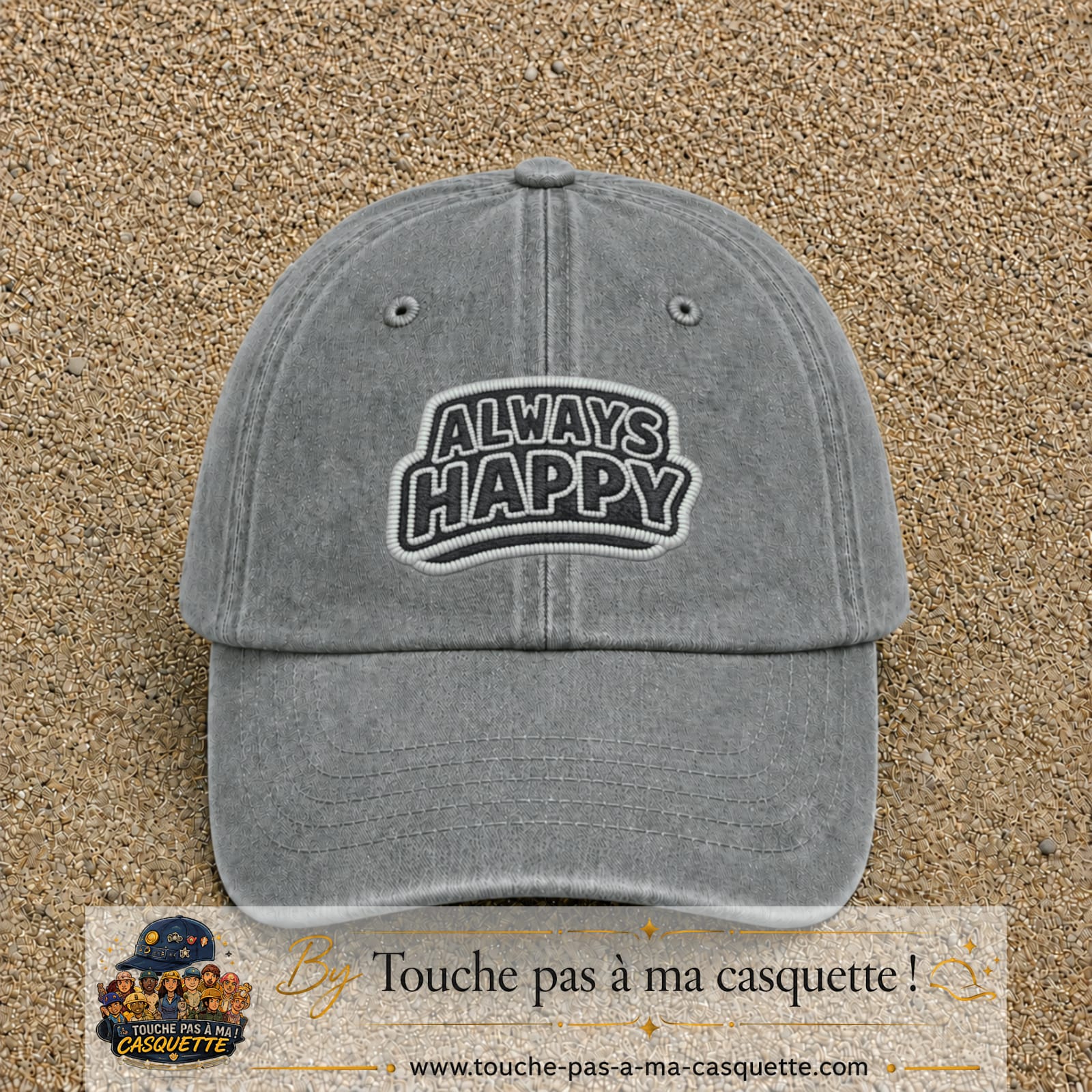 Casquette Gris délavé motif Message Always Happy 7 cm - vue principale