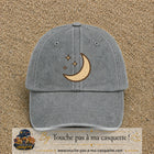 Casquette Gris délavé 100% coton avec motif Lune et étoiles bohèmes 7 cm - image principale