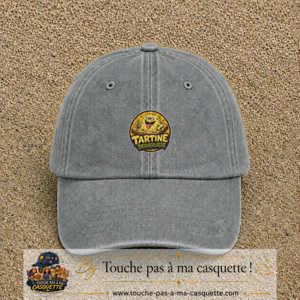 Casquette baseball Gris délavé 100% coton avec visuel Tartine dégueulasse 5 cm - image produit principale