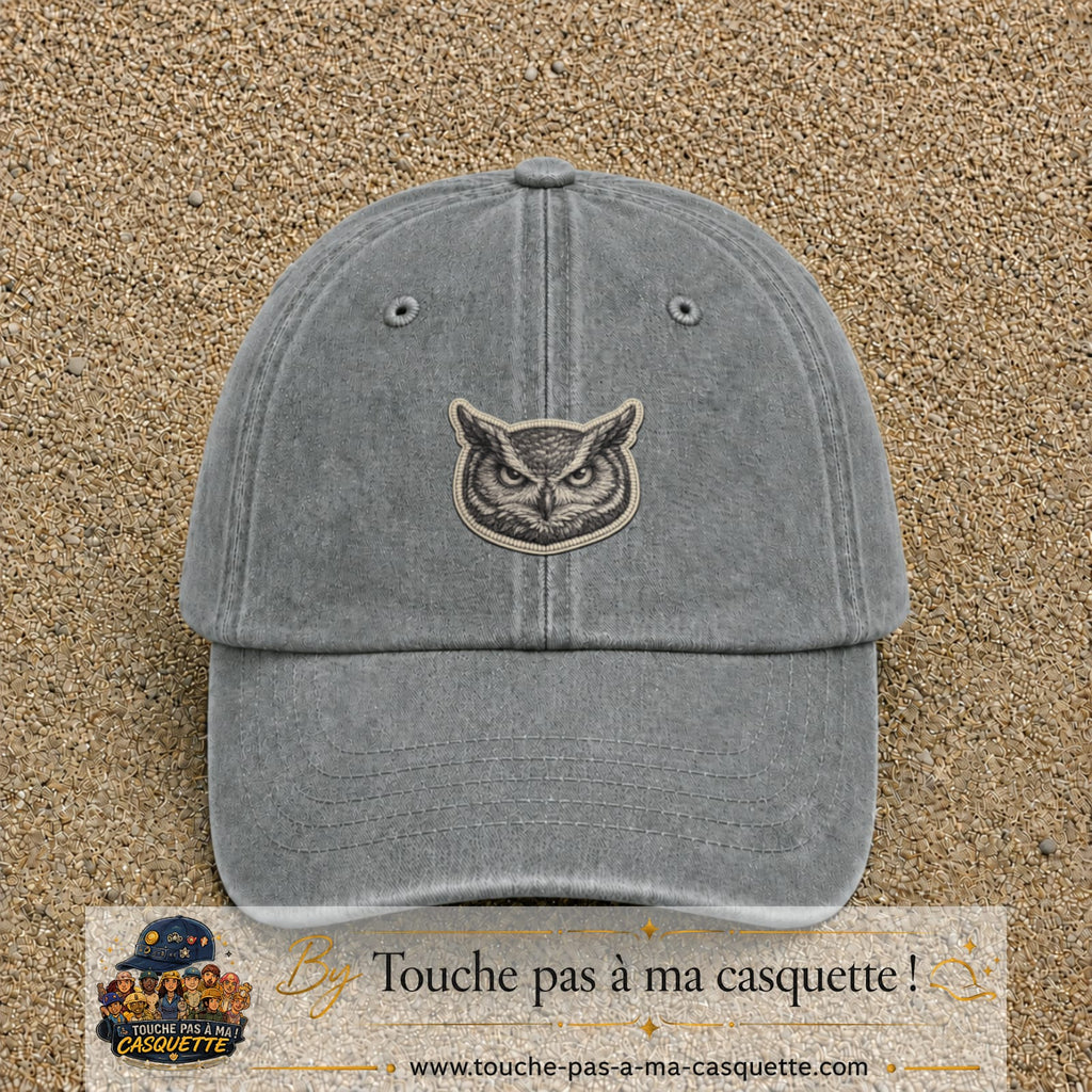 Casquette Gris délavé motif Hibou sage 5 cm - vue principale