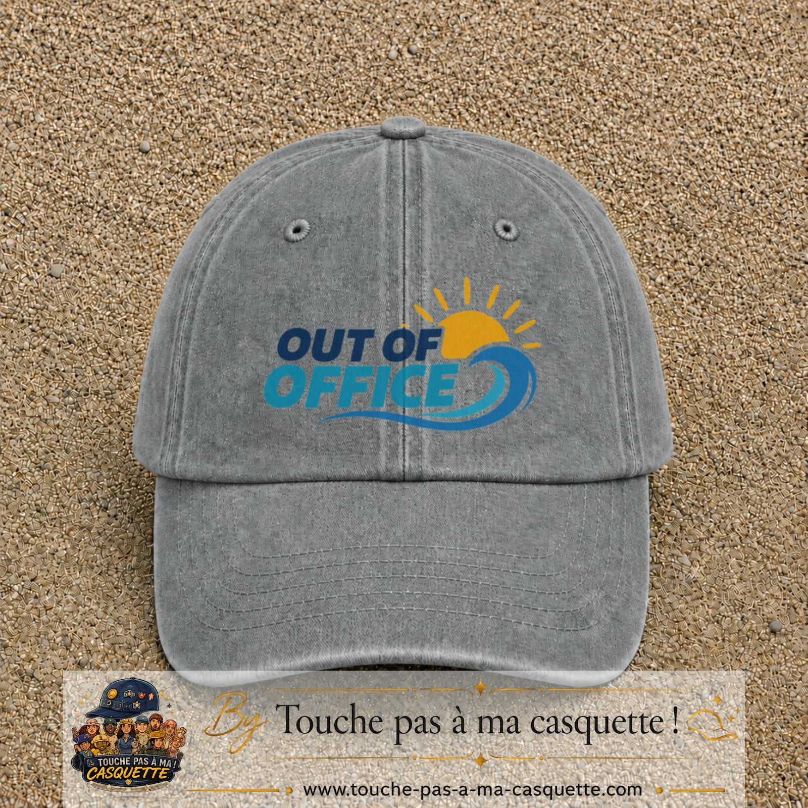 Casquette Gris délavé 100% coton avec motif Out of Office vague soleil 7 cm - image principale