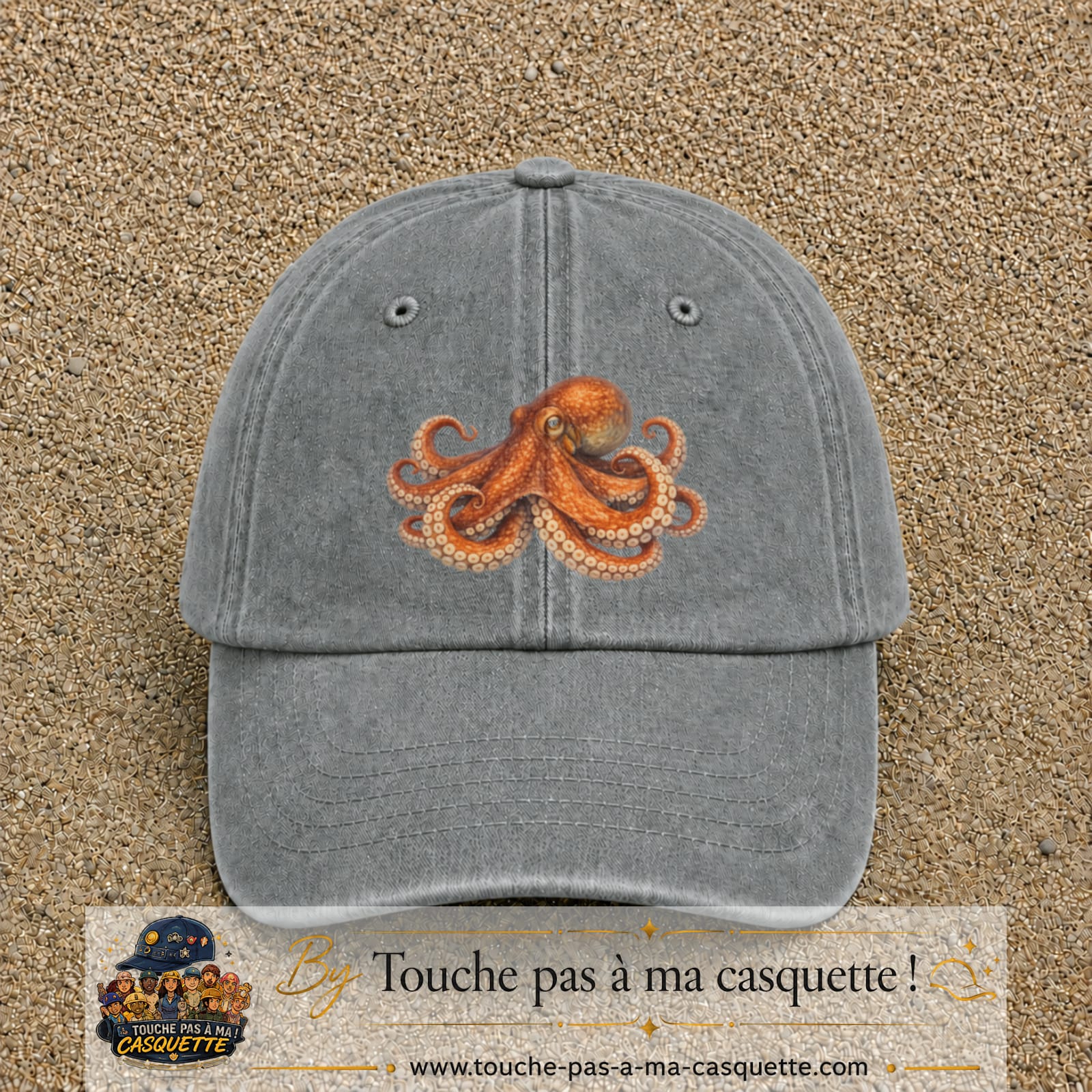 Casquette Gris délavé motif Poulpe marin 7 cm - vue principale