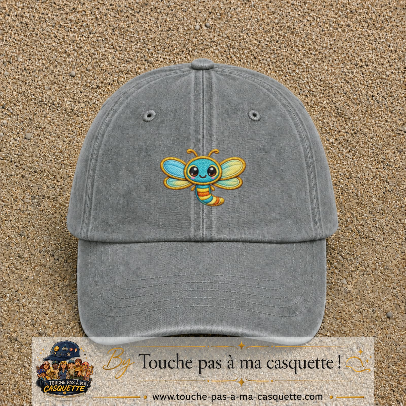 Casquette Gris délavé motif Libellule multicolore 5 cm - vue principale