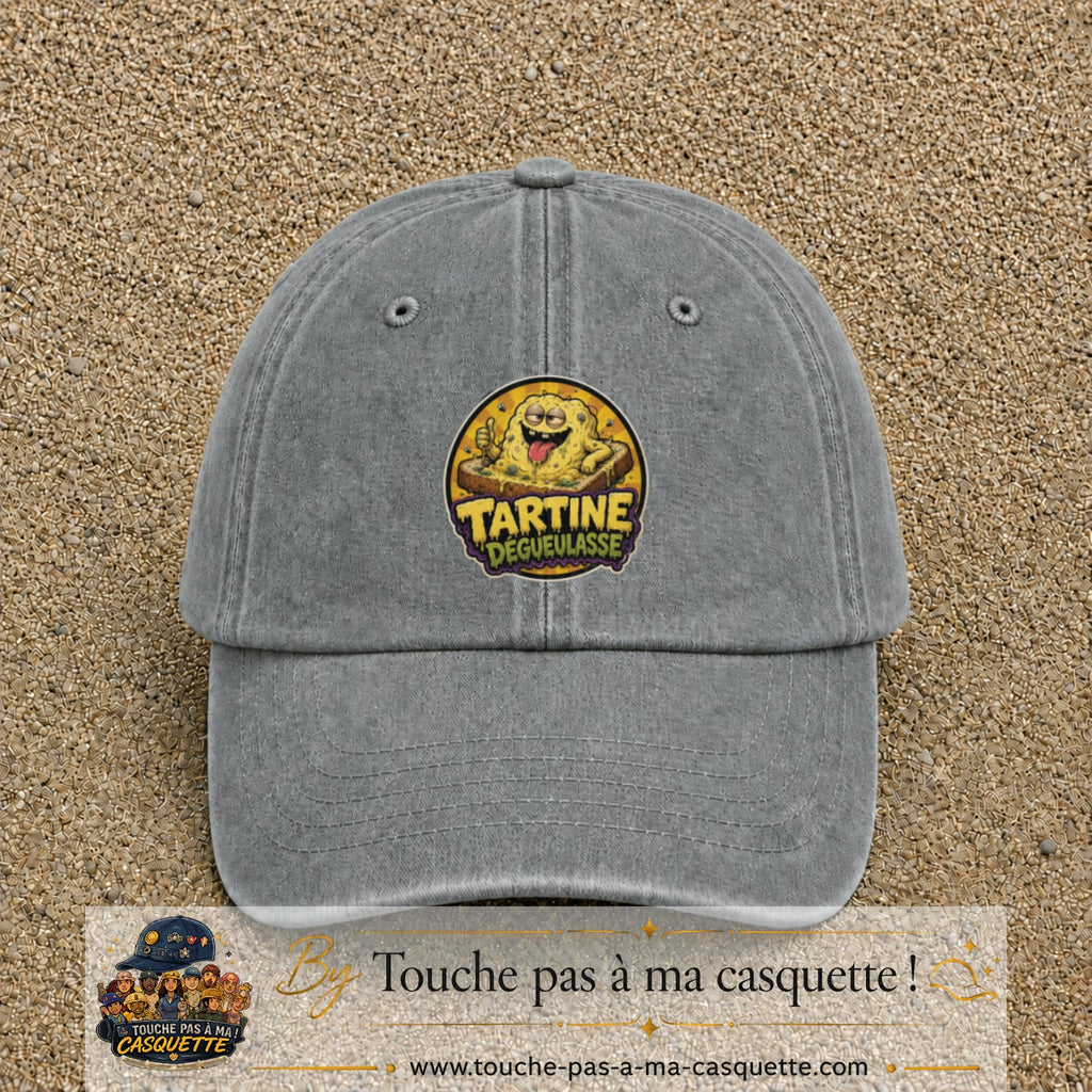 Casquette baseball Gris délavé 100% coton avec visuel Tartine dégueulasse 7 cm - image produit principale