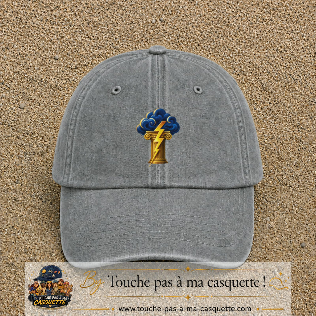 Casquette Gris délavé 100% coton avec motif Orage antique et éclair doré 7 cm - image principale
