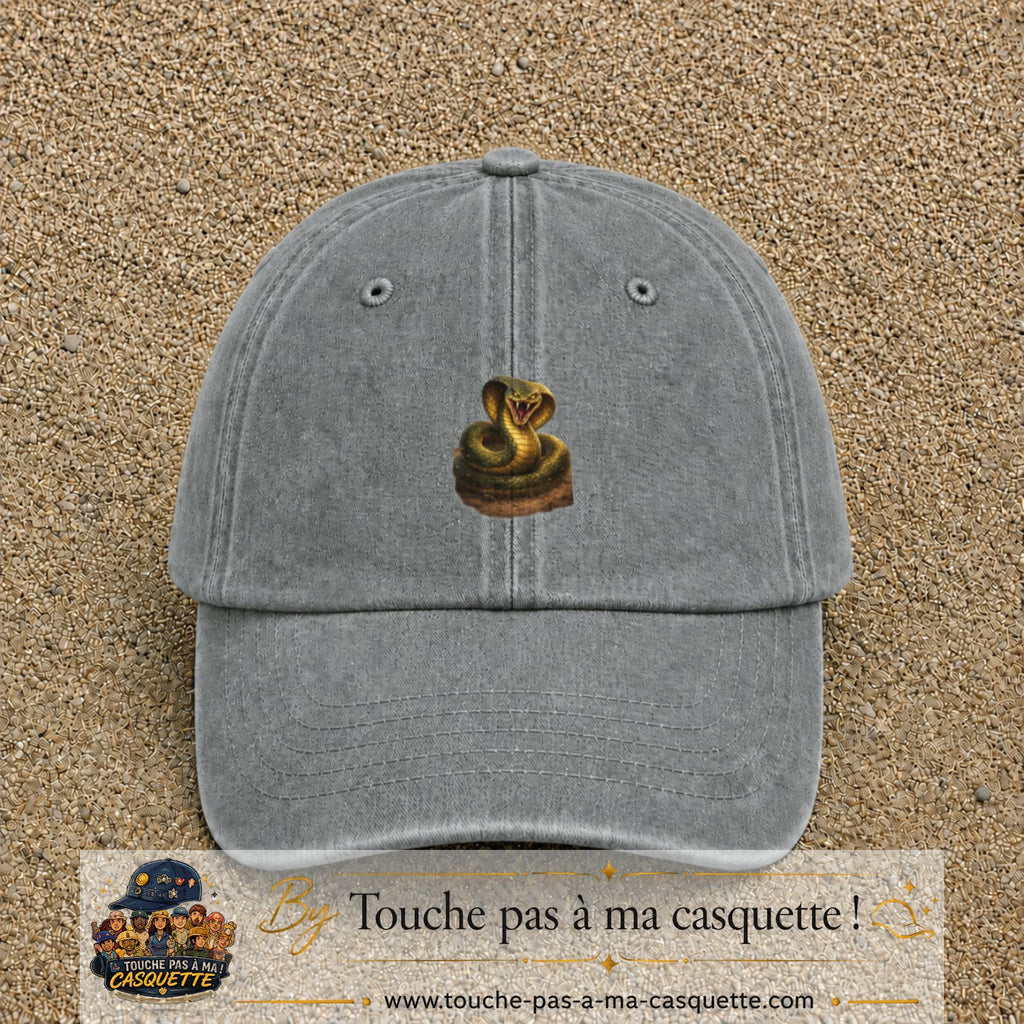 Casquette baseball Gris délavé 100% coton avec visuel Cobra réaliste 5 cm - image produit principale