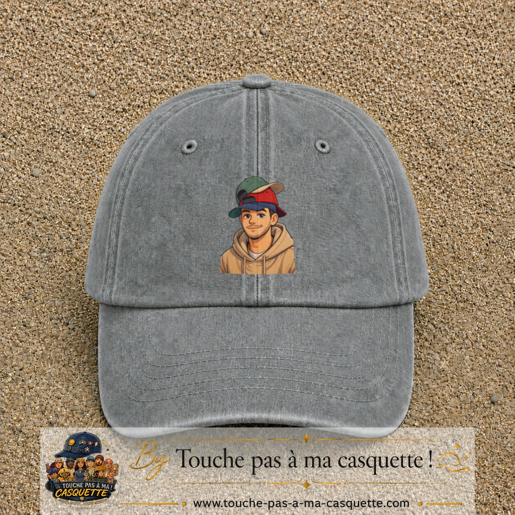 Casquette Gris délavé 100% coton avec motif Portrait homme casquettes 7 cm - image principale