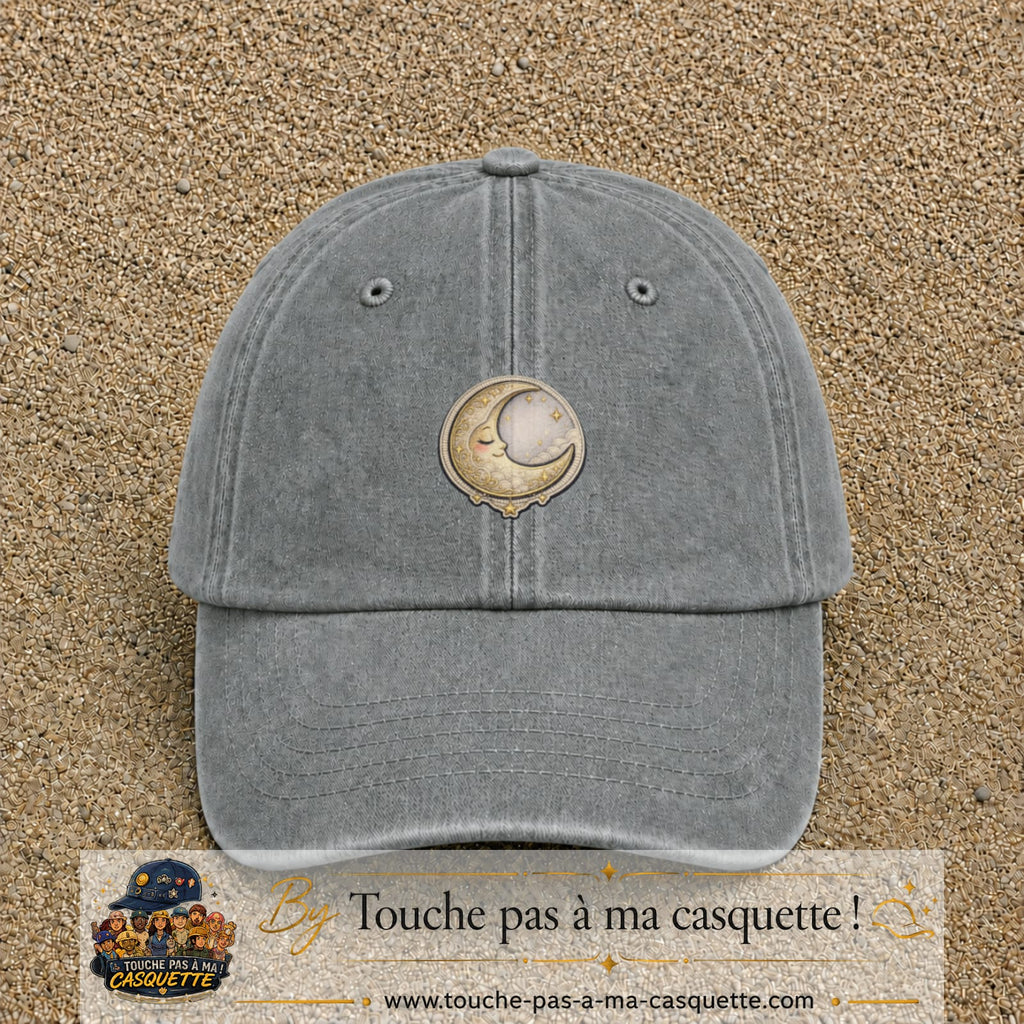 Casquette Gris délavé motif Lune endormie 5 cm - vue principale