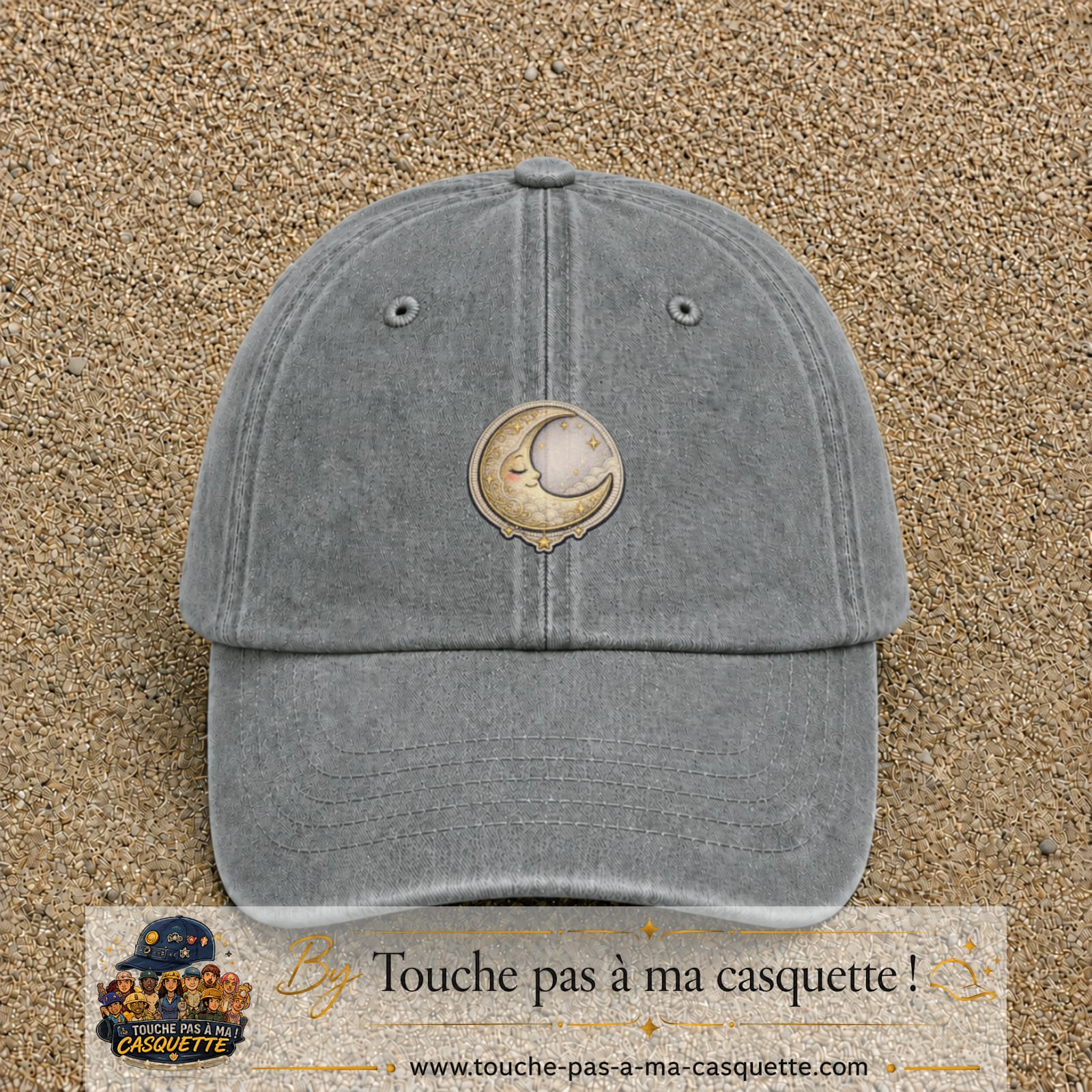 Casquette Gris délavé motif Lune endormie 5 cm - vue principale
