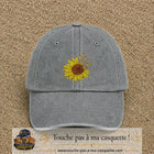 Casquette Gris délavé motif Tournesol avec papillons 7 cm - vue principale