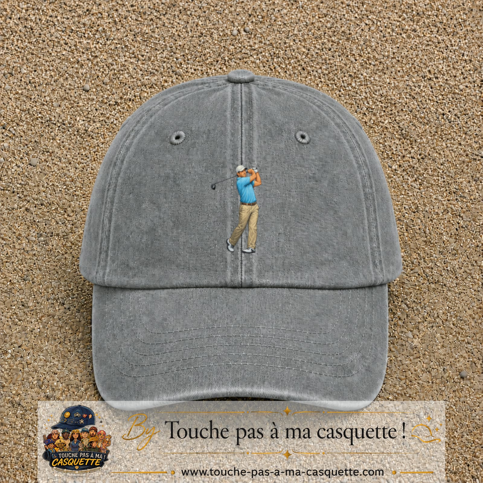 Casquette baseball Gris délavé 100% coton avec motif Golfeur 7 cm - image principale