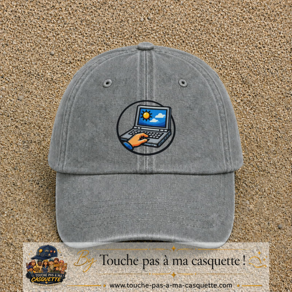 Casquette Gris délavé 100% coton avec motif Ordinateur portable météo 7 cm - image principale