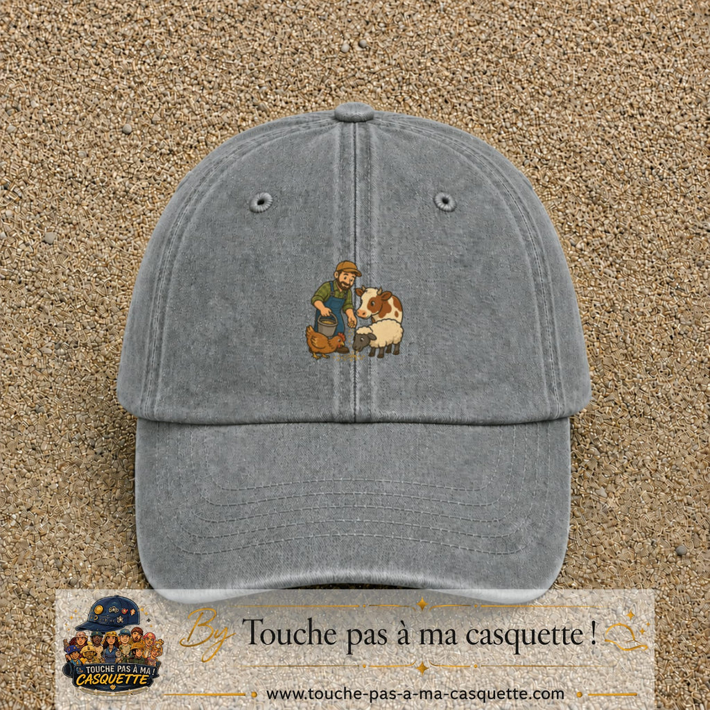 Casquette Gris délavé 100% coton avec motif Fermier et animaux 5 cm - image principale