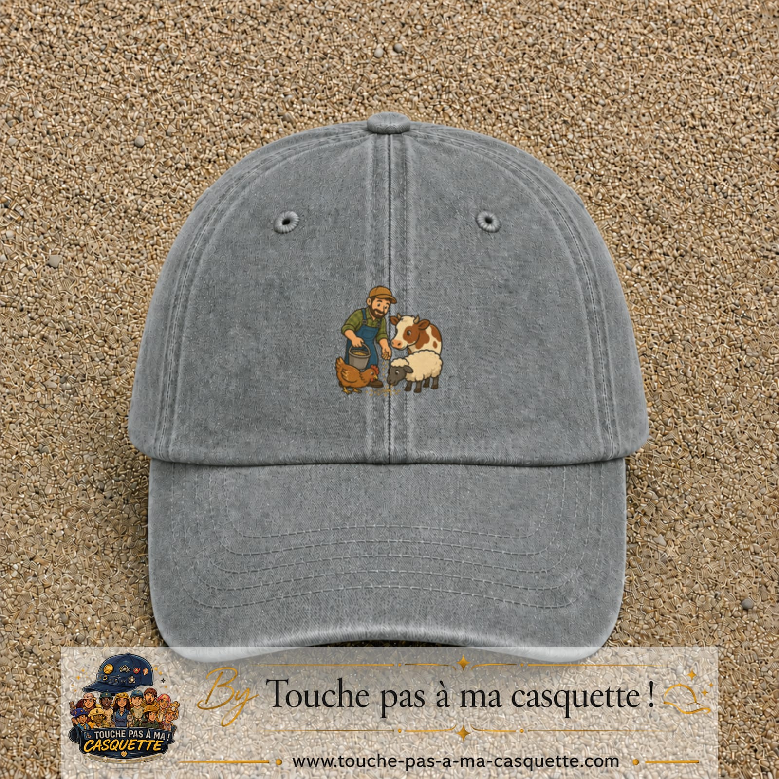 Casquette Gris délavé 100% coton avec motif Fermier et animaux 5 cm - image principale