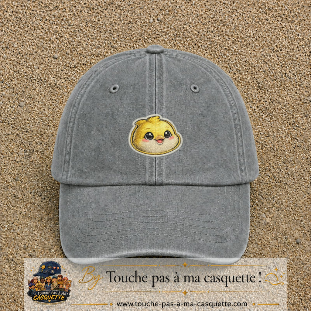 Casquette Gris délavé motif Poussin joyeux 5 cm - vue principale