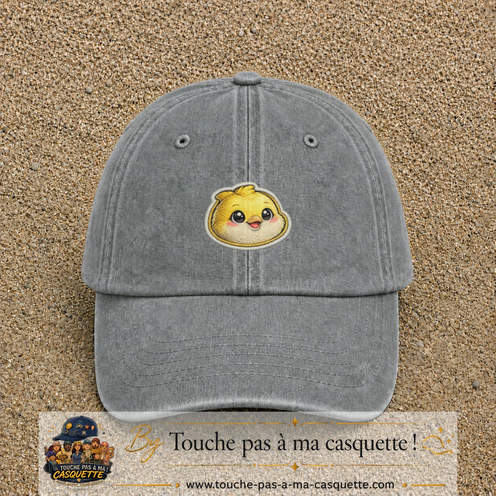 Casquette Gris délavé motif Poussin joyeux 5 cm - vue principale