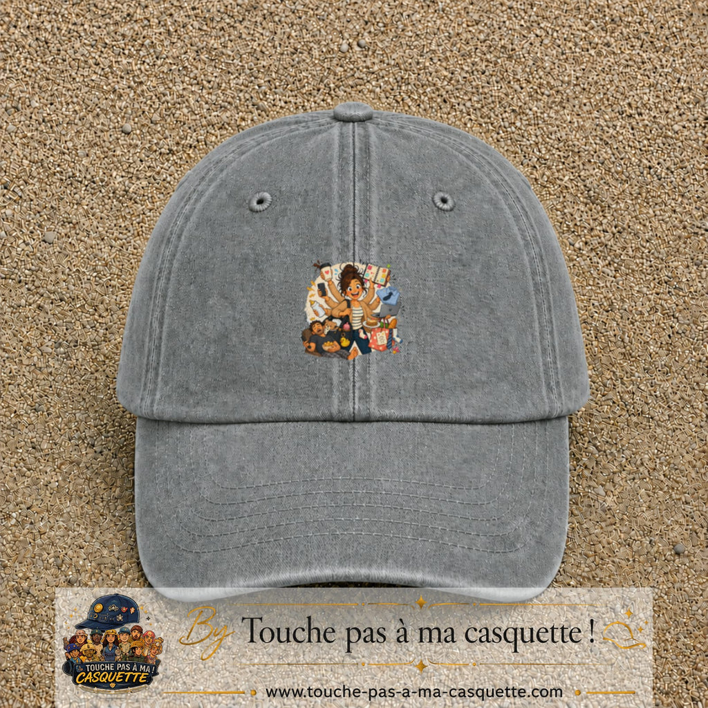 Casquette baseball Gris délavé 100% coton avec visuel Maman multitâche 5 cm - image produit principale