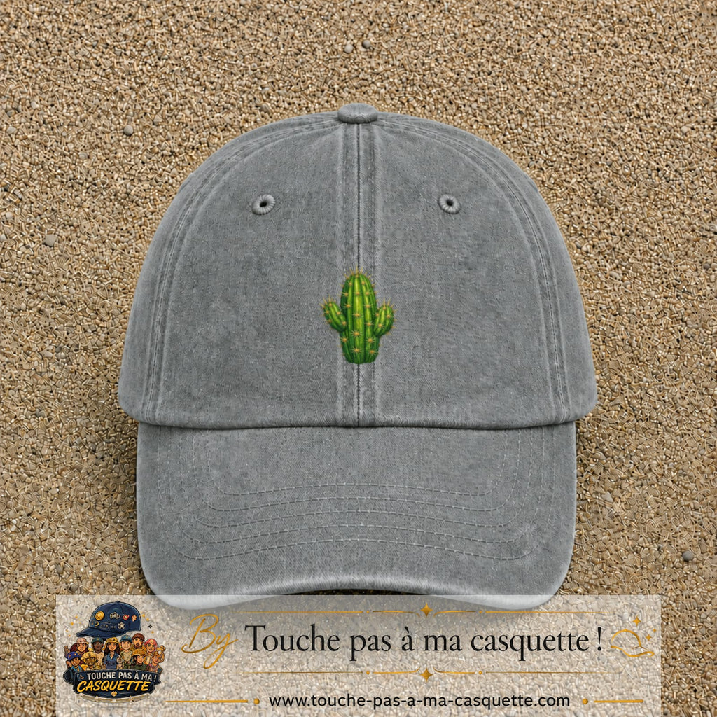 Casquette baseball Gris délavé 100% coton avec visuel Cactus épineux 5 cm - image produit principale