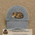 Casquette baseball Gris délavé 100% coton avec motif Chat endormi 7 cm - image principale