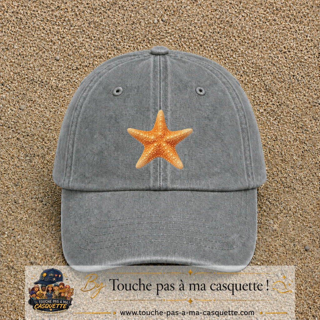 Casquette baseball Gris délavé 100% coton avec visuel Étoile de mer 7 cm - image produit principale