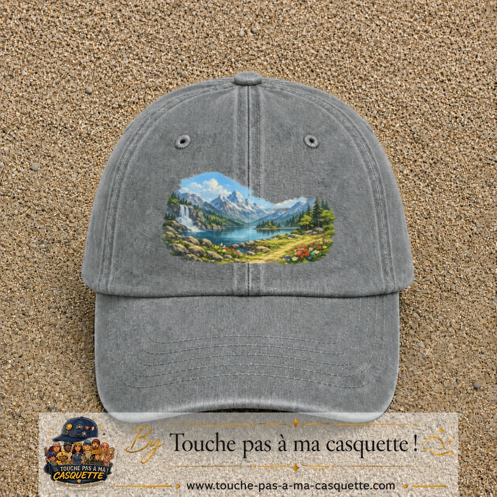 Casquette baseball Gris délavé 100% coton avec motif Paysage montagne lac 7 cm - image principale