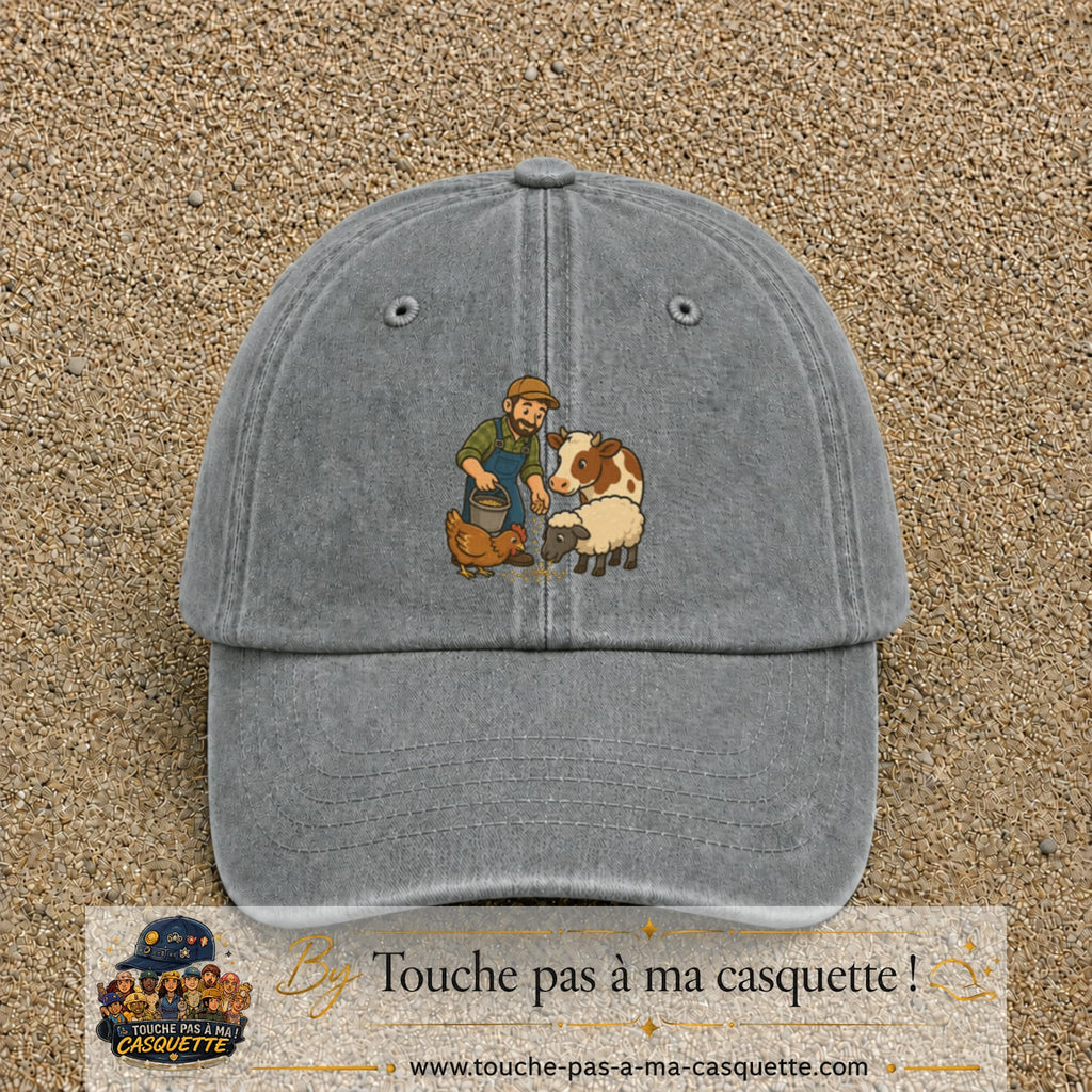 Casquette Gris délavé 100% coton avec motif Fermier et animaux 7 cm - image principale