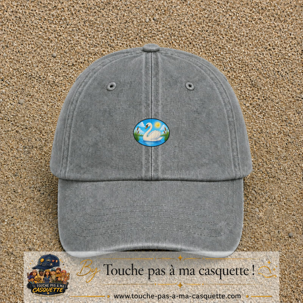 Casquette baseball Gris délavé 100% coton avec visuel Cygne sur lac 3 cm - image produit principale