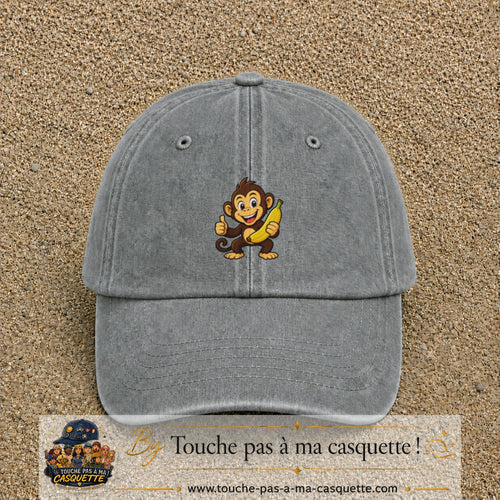 Casquette baseball Gris délavé 100% coton avec motif Singe à la banane 5 cm - image principale