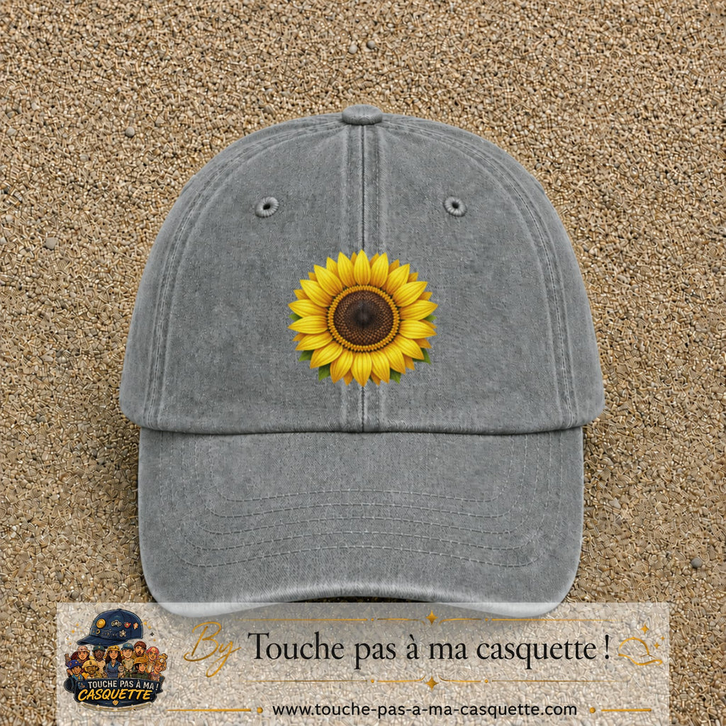 Casquette Gris délavé motif Tournesol éclatant 7 cm - vue principale
