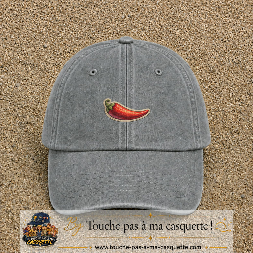 Casquette Gris délavé motif Piment piquant 3 cm - vue principale