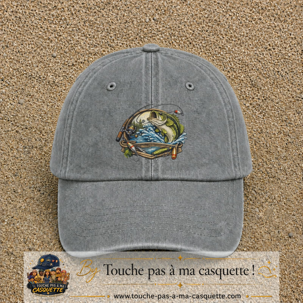 Casquette Gris délavé motif Pêche sportive 7 cm - vue principale
