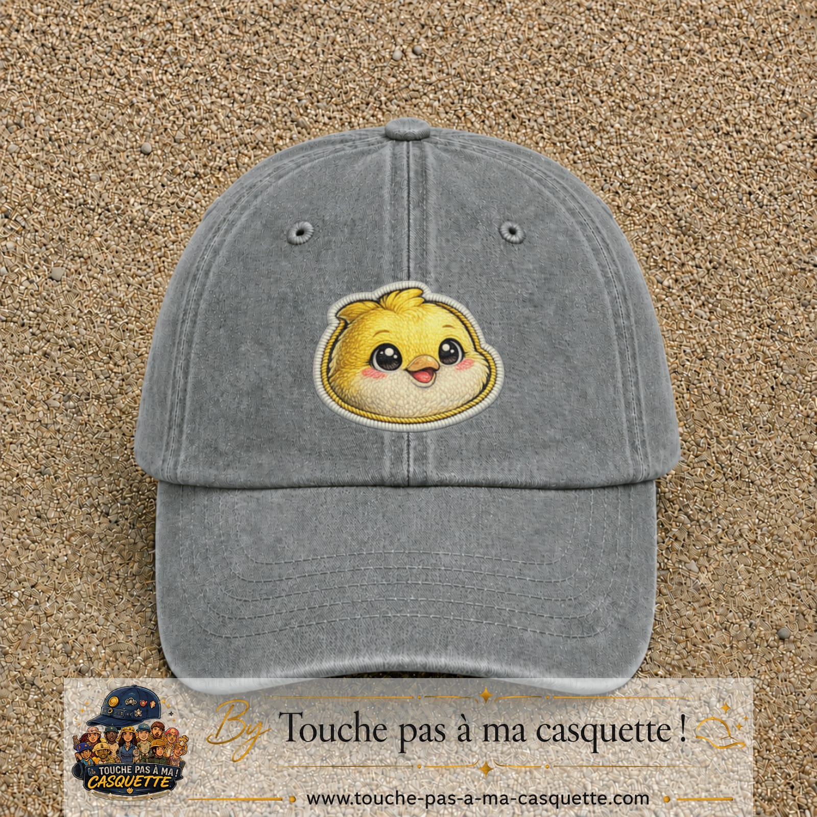 Casquette Gris délavé motif Poussin joyeux 7 cm - vue principale