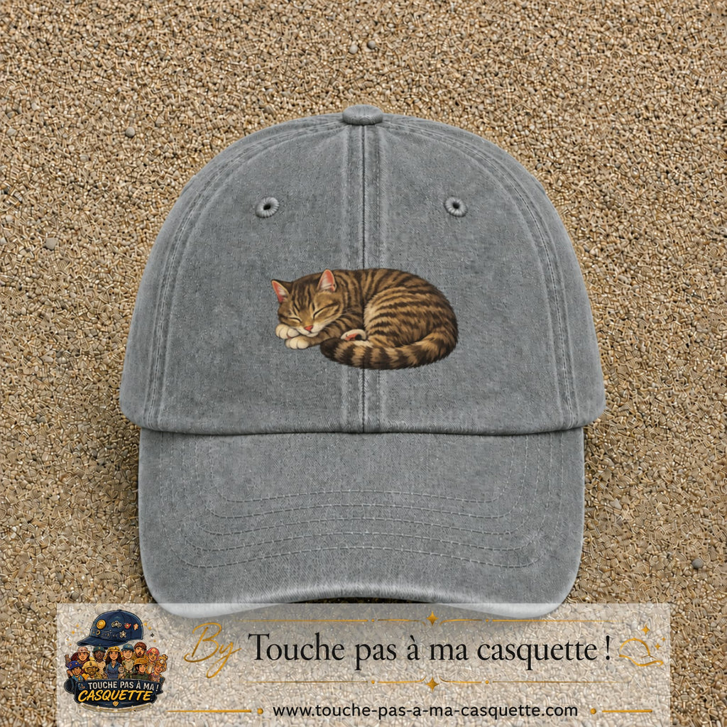 Casquette baseball Gris délavé 100% coton avec motif Chat endormi 5 cm - image principale