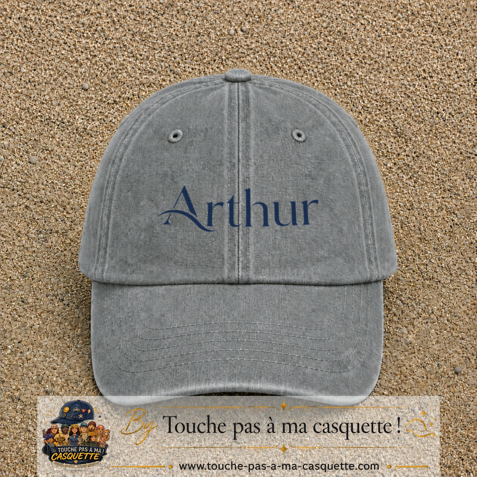 Casquette baseball Gris délavé 100% coton avec visuel Prénom Arthur élégant 5 cm - image produit principale
