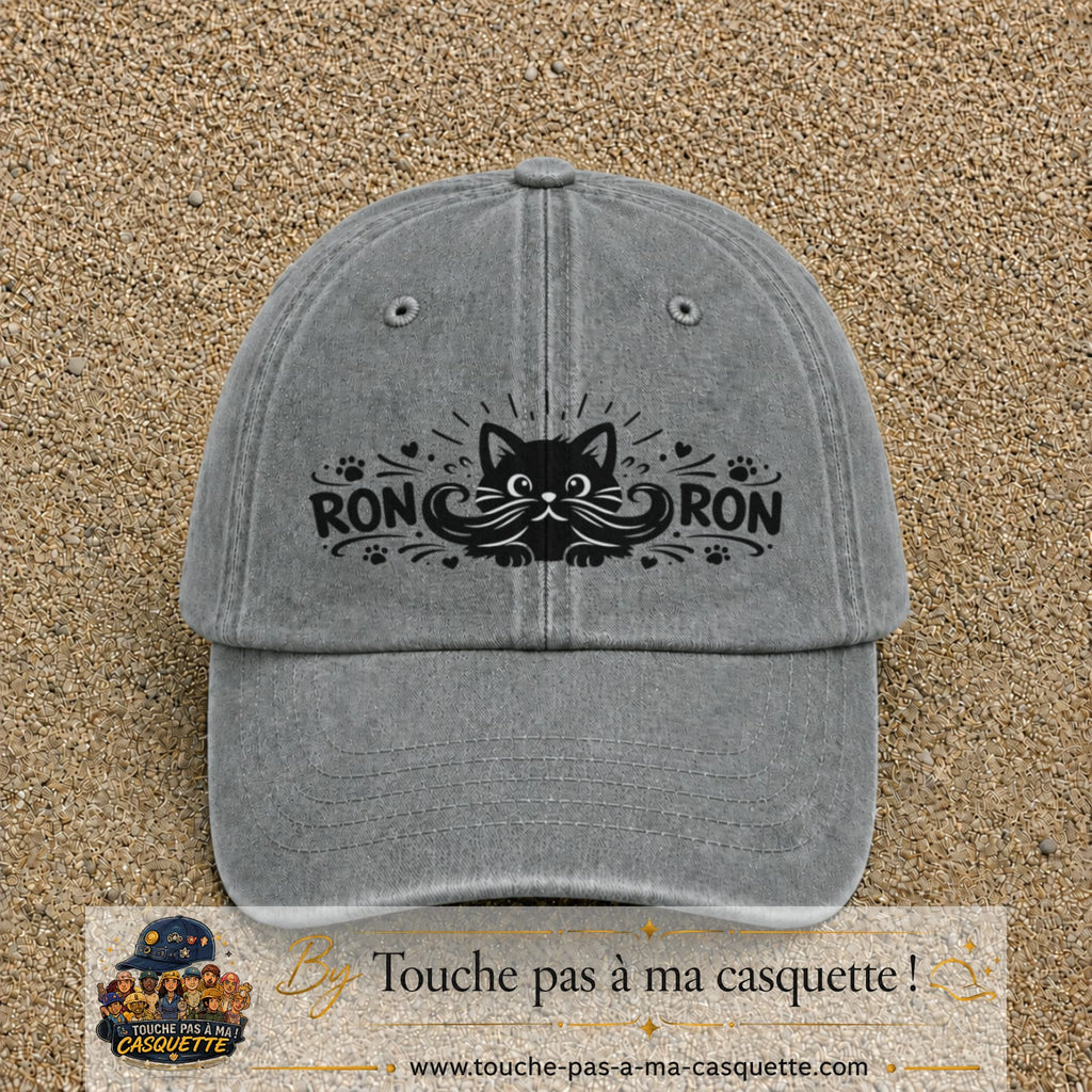 Casquette Gris délavé motif Chat Ron Ron 7 cm - vue principale