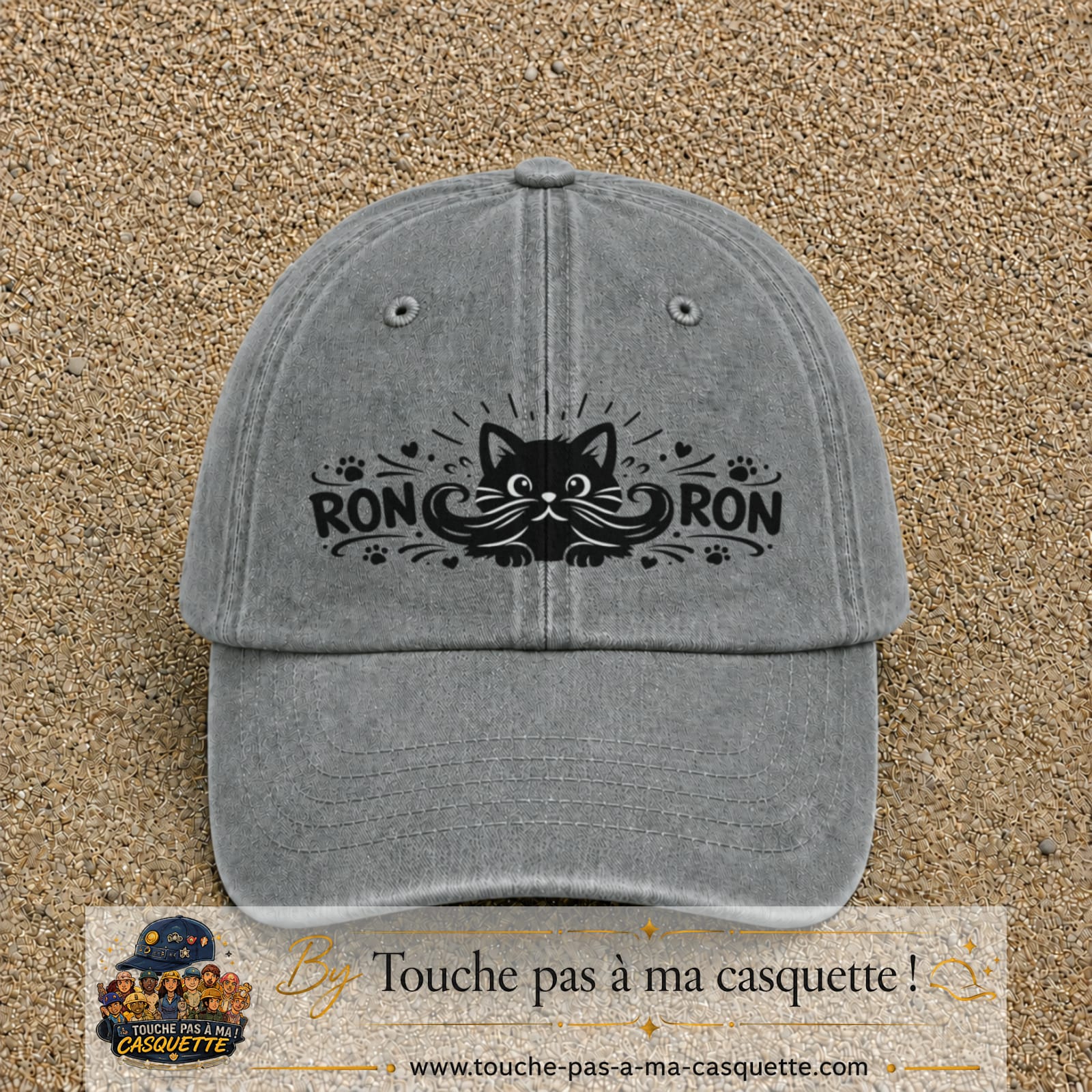 Casquette Gris délavé motif Chat Ron Ron 7 cm - vue principale