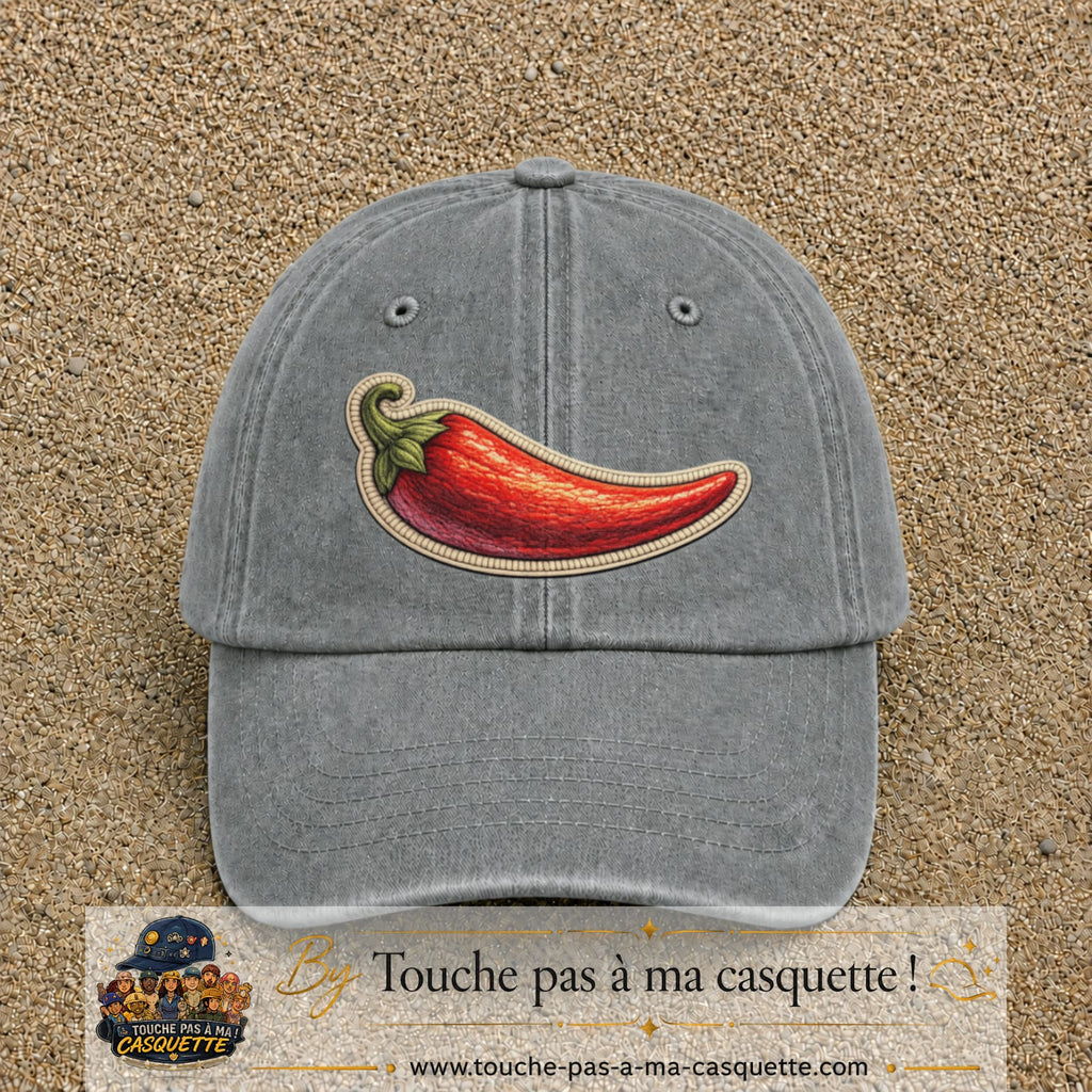 Casquette Gris délavé motif Piment piquant 7 cm - vue principale