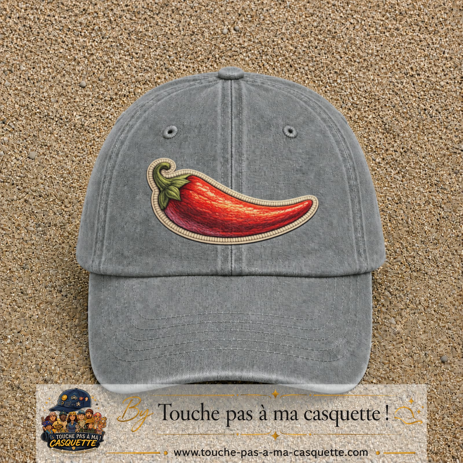 Casquette Gris délavé motif Piment piquant 7 cm - vue principale