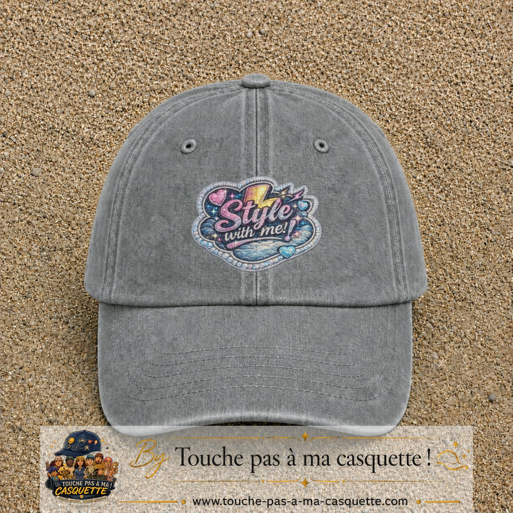Casquette Gris délavé motif Message Style with me 7 cm - vue principale